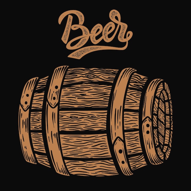 Vecteur illustration d'un tonneau en bois de bière dans un style de gravure élément de conception pour le t-shirt d'affiche de signe d'étiquette de logo illustration vectorielle