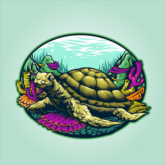 Vecteur illustration de tortue sous-marine