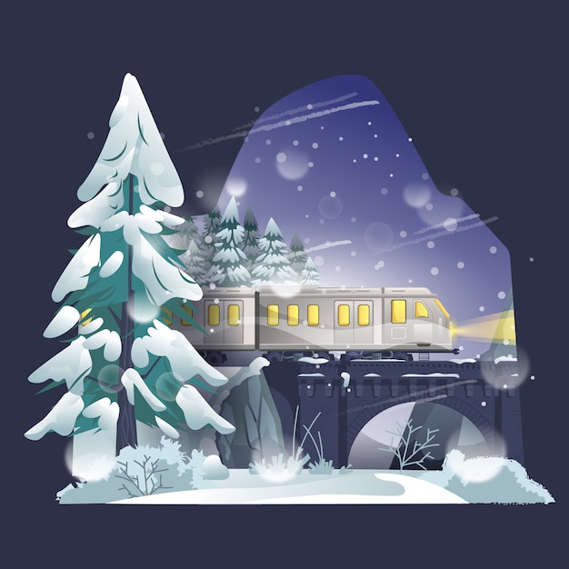 Illustration de train en hiver