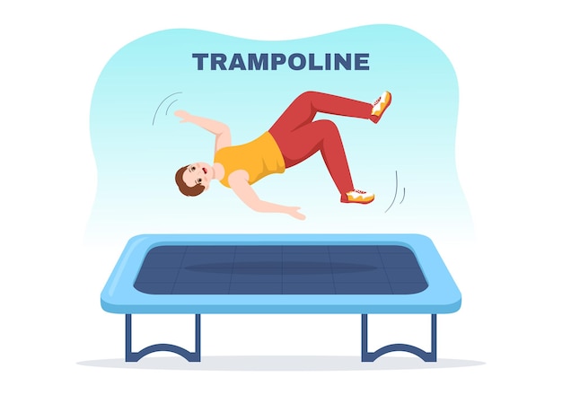 Illustration De Trampoline Avec Des Jeunes Sautant Sur Un Trampolines Dans Une Activité De Plein Air D'été Dessinée à La Main