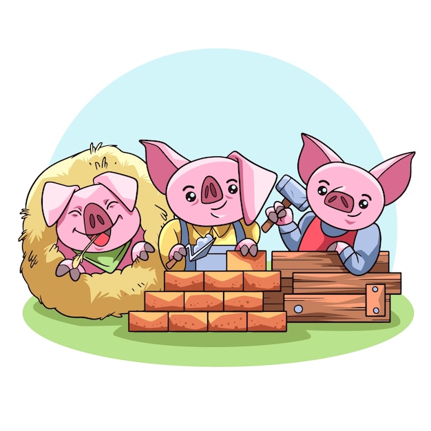 Vecteur l'illustration des trois petits cochons