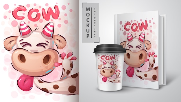 Illustration De Vache Folle Et Merchandising