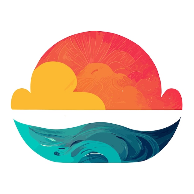 Vecteur illustration de vagues de nuages de soleil d'été positif coloré