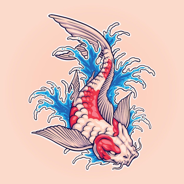 Illustration De Vagues De Poissons Koi Japonais