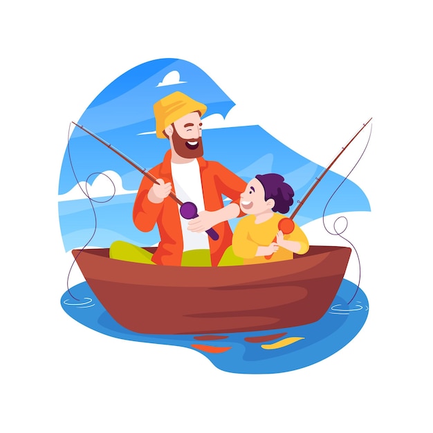 Illustration De Vecteur De Dessin Animé Isolé De Pêche En Bateau