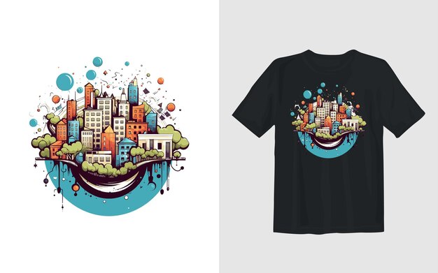 Vecteur illustration de vecteur de dessin animé de ville conception de t-shirt de ville