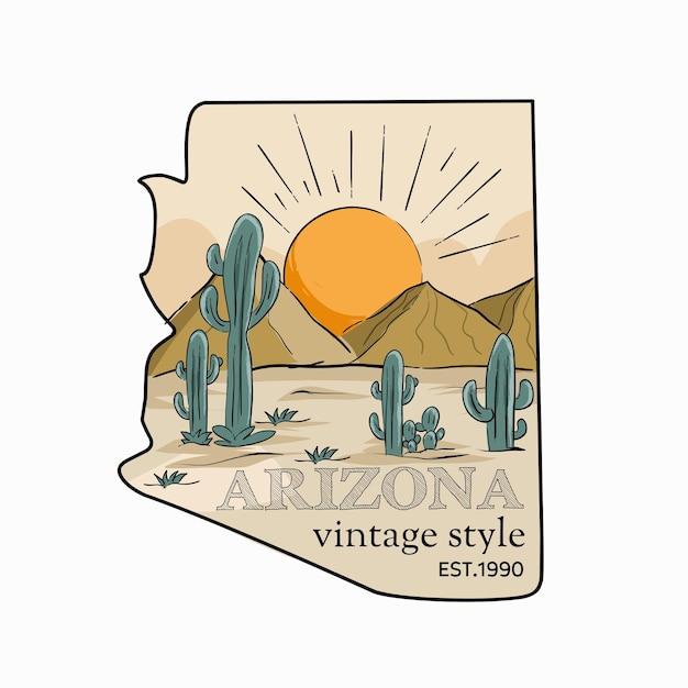 Vecteur illustration vecteur du désert de l'arizona design vintage parfait pour tshirtprintetc