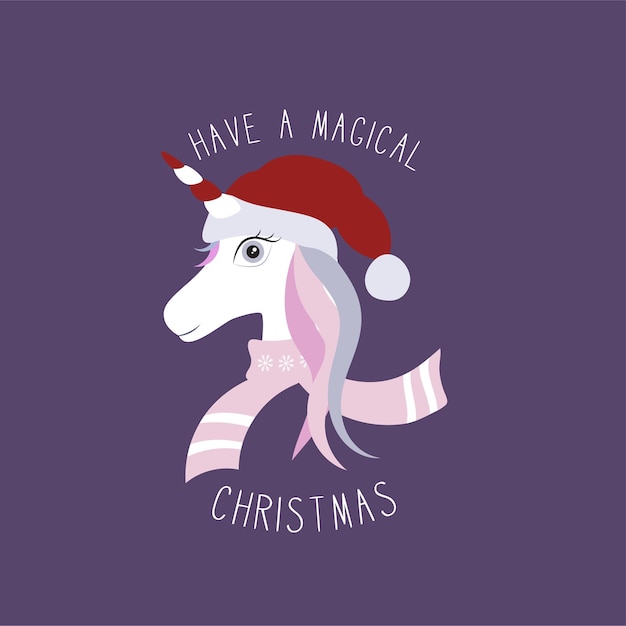 L'illustration De Vecteur Mignon De Licorne De Noël A Un Lettrage Magique De Noël