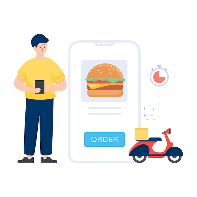 Vecteur une illustration de vecteur plat d'application alimentaire en ligne