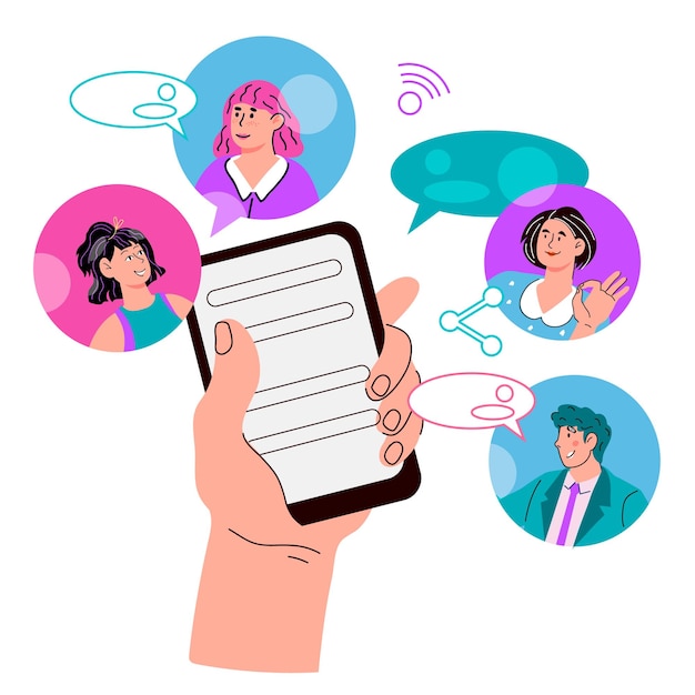 Illustration de vecteur plat chat communication réseau en ligne isolé