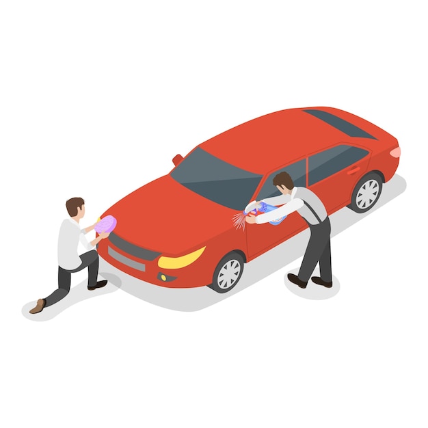 Illustration à vecteur plat isométrique 3D de l'article 2 du lavage de voitures