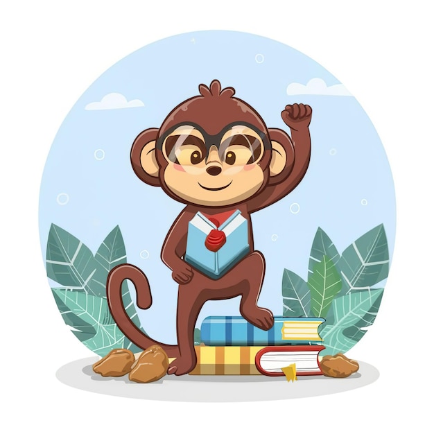 Vecteur illustration vectorielle 2d d'animaux colorés affaires de singes entraînement et étude travail dur succès