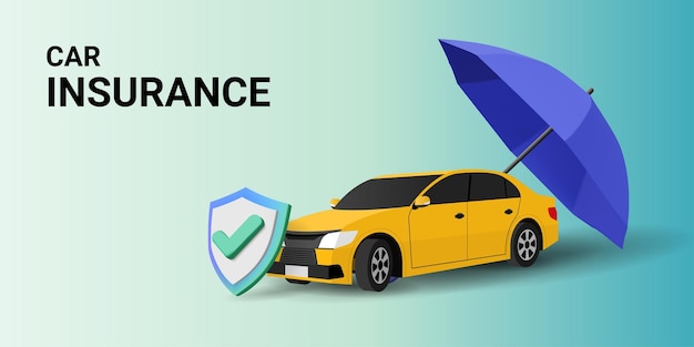 Illustration vectorielle 3D du concept d'assurance automobile Voiture avec parapluie et bouclier de protection Assurance protection Policy Garantie entreprise Assurance sécurité Assurance entreprise Assurance accident de voiture