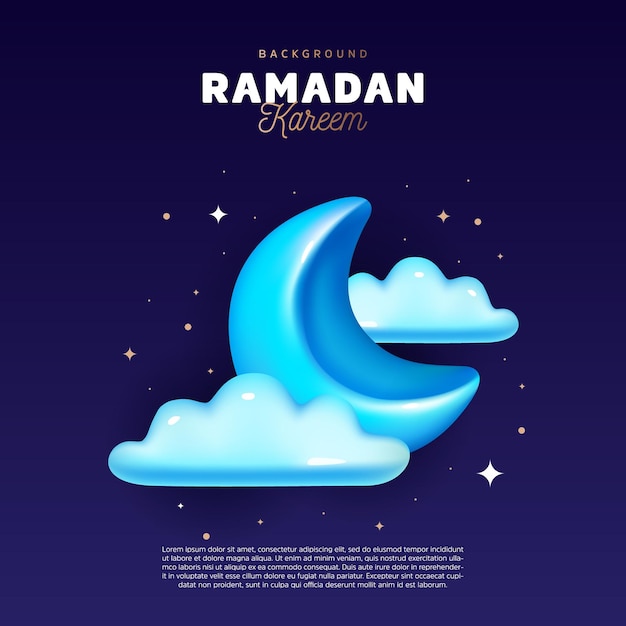 Vecteur illustration vectorielle 3d du croissant de lune pour le modèle de conception du ramadan kareem couleur bleue du thème de la nuit
