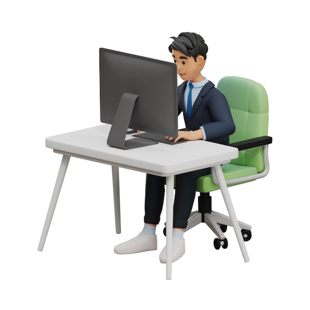 Illustration vectorielle 3D gratuite d'un homme travaillant sur l'ordinateur