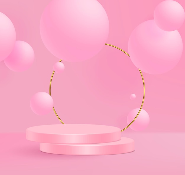 Illustration vectorielle 3D stand scène de mur rose minimal.