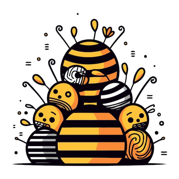 Illustration Vectorielle D'une Abeille Avec Beaucoup De Ruches