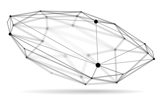 Illustration Vectorielle Abstraite De Forme De Maillage 3d, Points Connectés Avec Un Objet Polygonal De Technologie De Lignes Isolé Sur Fond Blanc, Réseau Dynamique Avec Effet De Profondeur De Champ Réaliste.