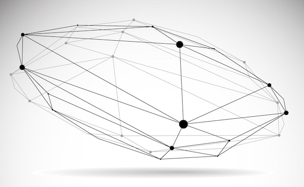 Illustration vectorielle abstraite de forme de maillage 3D, points connectés avec un objet polygonal de technologie de lignes isolé sur fond blanc, réseau dynamique de technologie et de science.