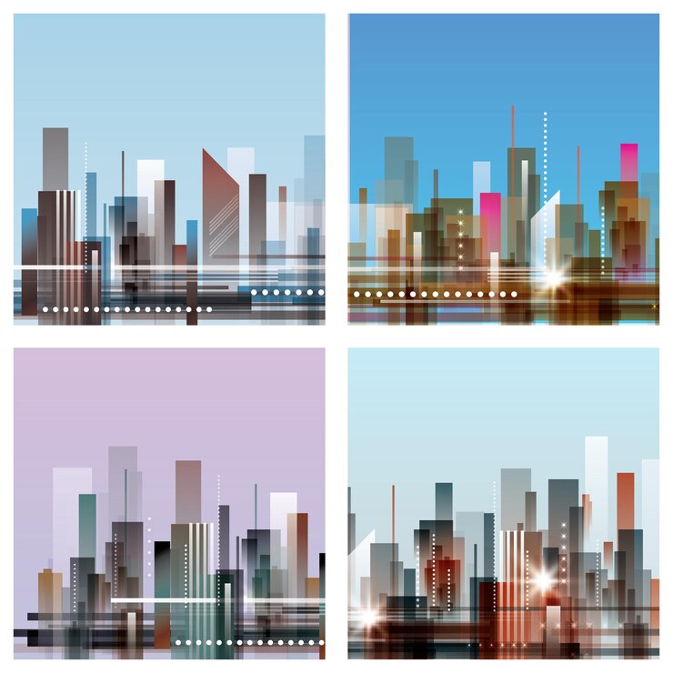 Vecteur illustration vectorielle abstraite nuit moderne ville skyline