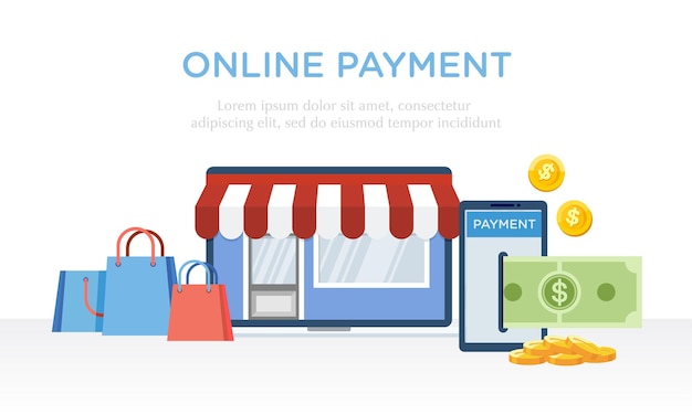 Illustration vectorielle des activités de paiement à l'aide de services de paiement Internet Transaction de commerce électronique