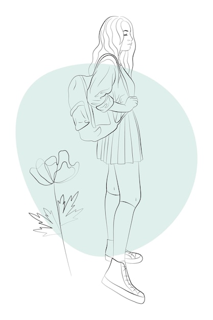 Vecteur illustration vectorielle d'une adolescente avec un sac à dos. écolière en uniforme d'étudiant