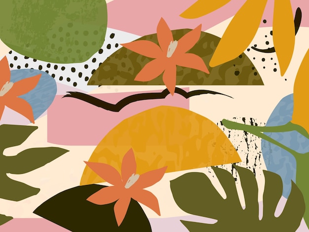 Illustration vectorielle d'affiche botanique Dessin de feuillage avec des formes abstraites