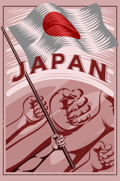 Vecteur illustration vectorielle de l'affiche du drapeau du japon nisshki hinomaru ou affiche vectorielle du drapeau du japon