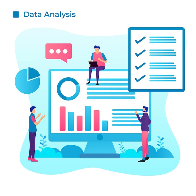 Vecteur illustration vectorielle d'analyse de données dans un style design plat