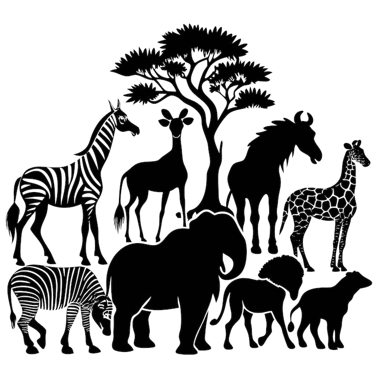 Vecteur illustration vectorielle de l'animal et de la faune le tigre sauvage, la girafe, le koala heureux, le crocodile africain