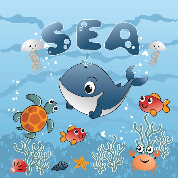 Vecteur illustration vectorielle d'animaux mignons dans la mer