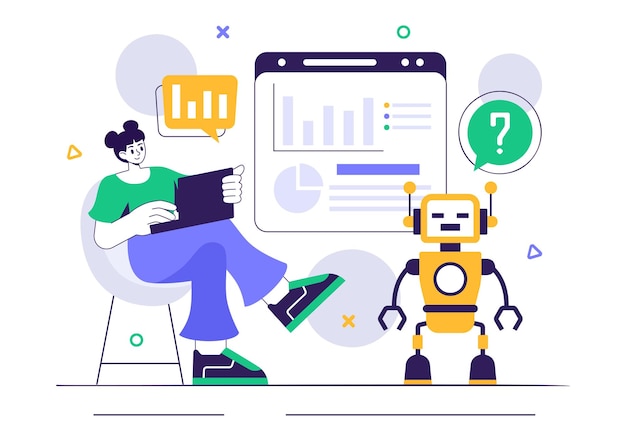 Illustration vectorielle d'apprentissage automatique mettant en vedette des emplois d'intelligence artificielle des scientifiques travaillant avec de grandes données et des ingénieurs technologiques en arrière-plan
