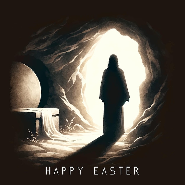 Illustration Vectorielle à L'aquarelle De La Pâques Chrétienne Avec La Silhouette De Jésus