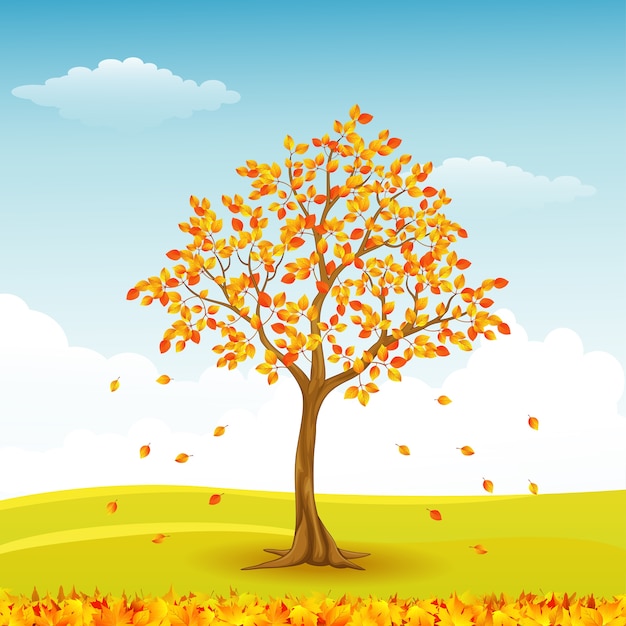 Illustration Vectorielle De L'arbre De L'automne Avec Des Feuilles Qui Tombent