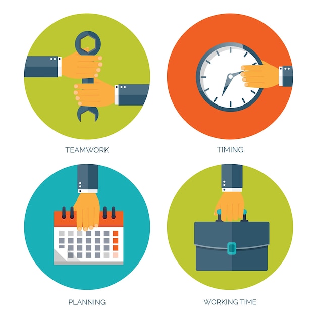 Illustration Vectorielle De L'arrière-plan D'entreprise Plat Avec Gestion De La Date Et Du Temps Planification Administrative