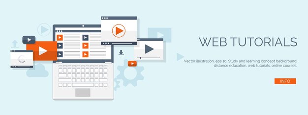 Illustration vectorielle arrière-plans d'étude à plat éducatifs en ligne cours tutoriels en ligne e-learning