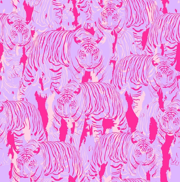 Vecteur l'illustration vectorielle de l'art du tigre est imprimée sur fond violet.