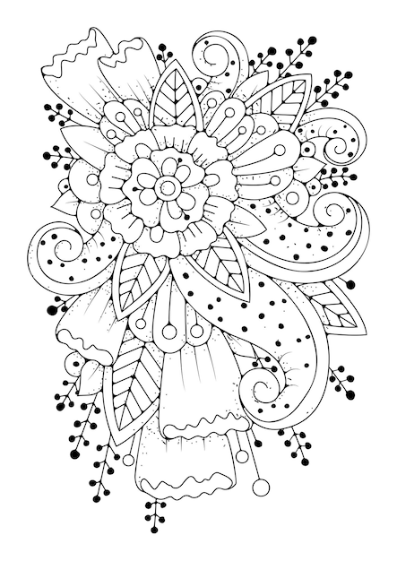 Vecteur illustration vectorielle d'art-thérapie. fond floral à colorier. coloriage pour enfants et adultes.