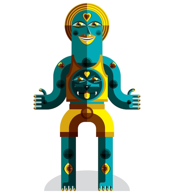 Illustration Vectorielle D'un Avatar Moderniste Bizarre, D'une Bête étrange, D'une Image Sur Le Thème Du Cubisme. Dessin Coloré De Totem Spirituel, Chaman Fantastique Isolé Sur Blanc.