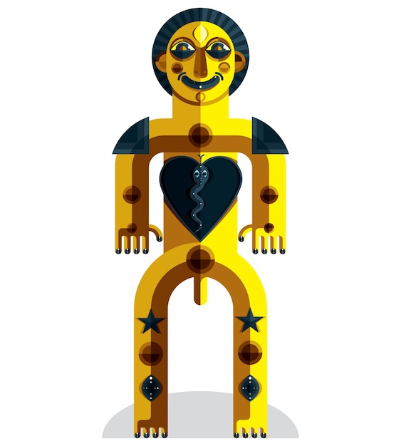 Illustration Vectorielle D'un Avatar Moderniste Bizarre, Photo Du Thème Du Cubisme. Dessin Coloré De Totem Spirituel, Chaman Fantastique Isolé Sur Blanc.