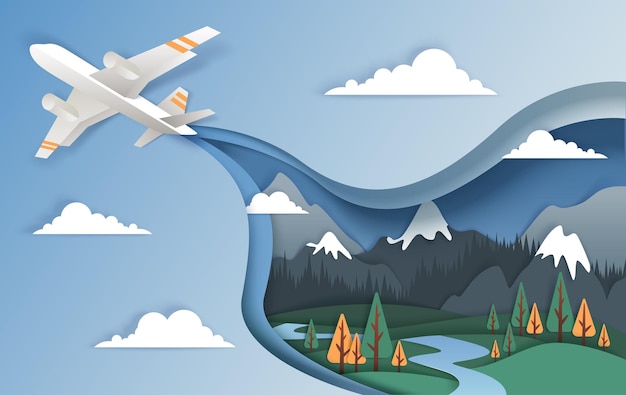 Illustration vectorielle d'avion volant dans un style art papier