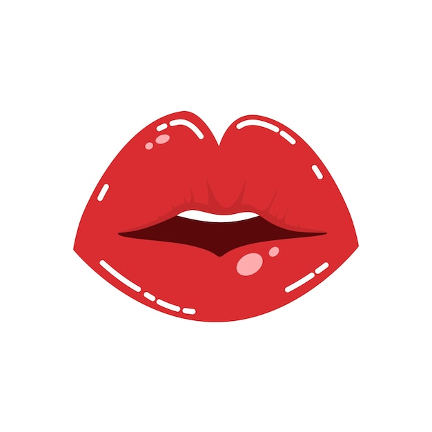 Illustration vectorielle d'un baiser aux lèvres rouges pour la Saint-Valentin dans le style de dessin animé plat en couleurs rouge et rose