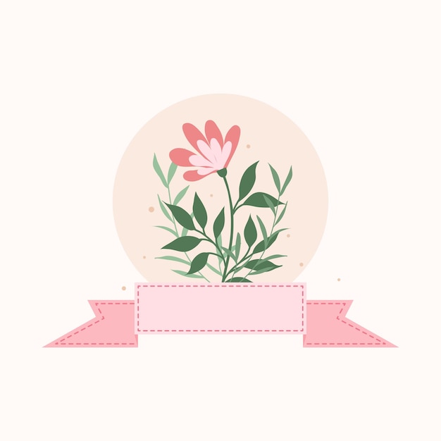 Illustration vectorielle de bannière de ruban de fleur rose mignon