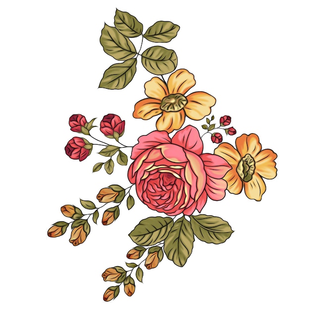 Illustration vectorielle de beau bouquet floral set