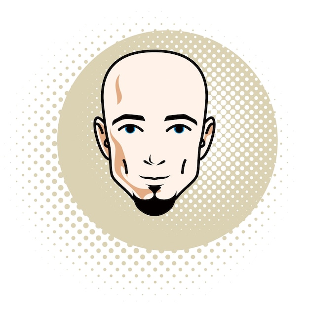 Vecteur illustration vectorielle d'un beau visage masculin chauve avec barbe, traits du visage positifs, clipart.