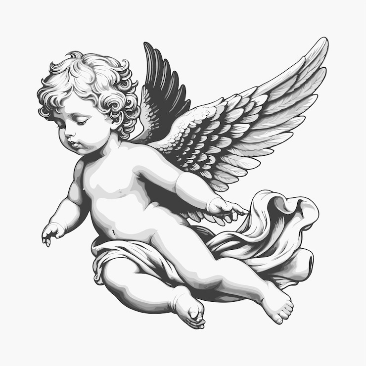Vecteur illustration vectorielle d'un bébé ange dans le style de la renaissance classique