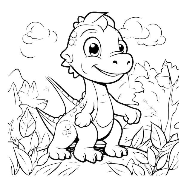 Vecteur illustration vectorielle d'un bébé dinosaure mignon dans la forêt livre à colorier pour enfants
