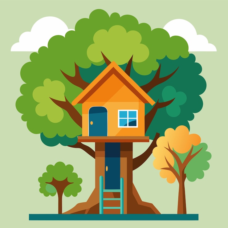 Vecteur illustration vectorielle d'une belle maison dans l'arbre pour les enfants