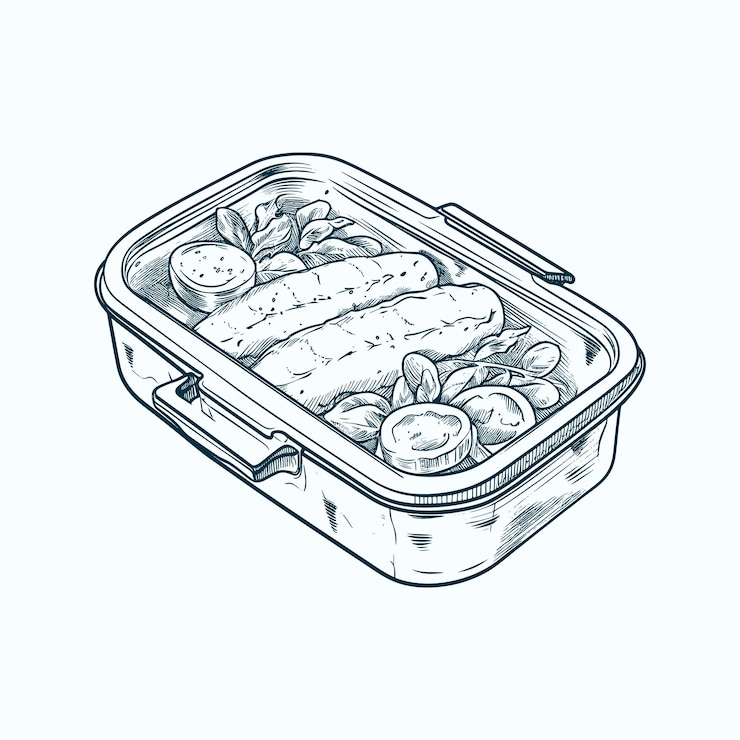 Vecteur illustration vectorielle de boîte à lunch dessinée illustration de gravure de croquis