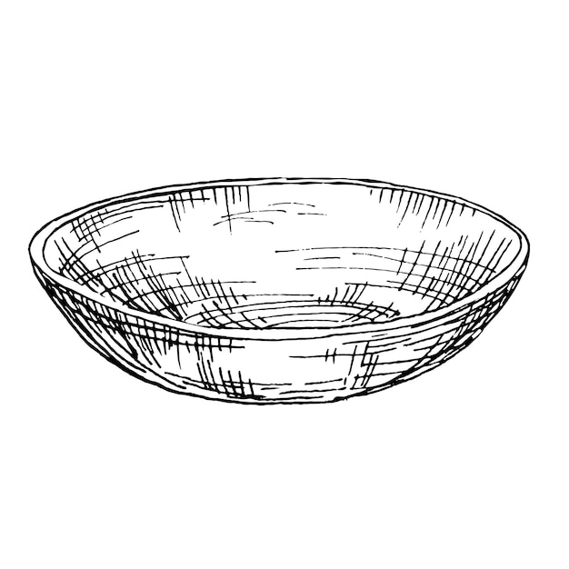 Illustration vectorielle d'un bol de plaque dessinée à la main Plaque en céramique ou en verre Plaque à salade Utensils de service Utensiles de cuisine